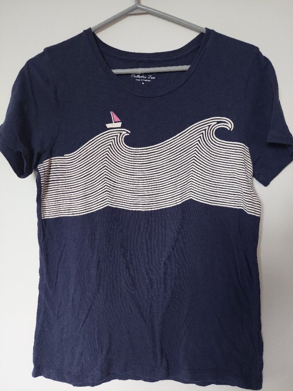 J.Crew Collector Tee Women's Size M pink-sailed boat riding ocean waves